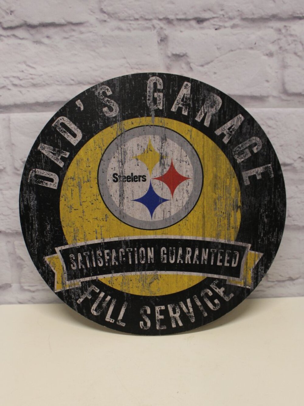 Pittsburgh Steelers Dad's Garage Full Service 12 Inch Hanging Round Sign